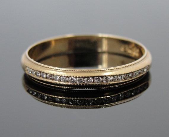 Channel Set Diamond Gold Milgrain Wedding Band