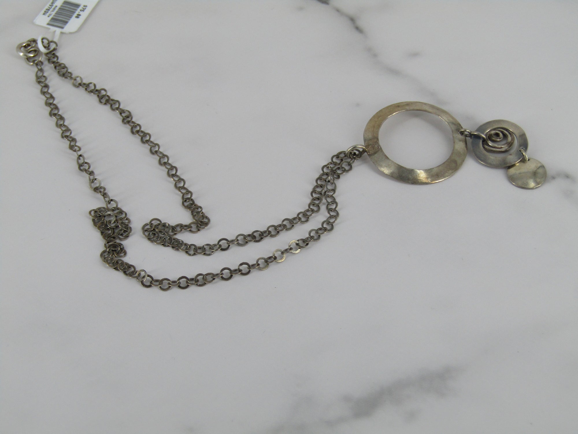 18 Inch Silver Cable Chain With Three Circle Drop Pendants