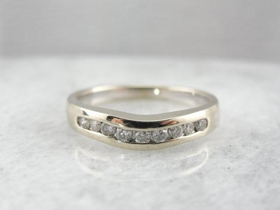 White Gold Curved Channel Set Diamond Wedding Band