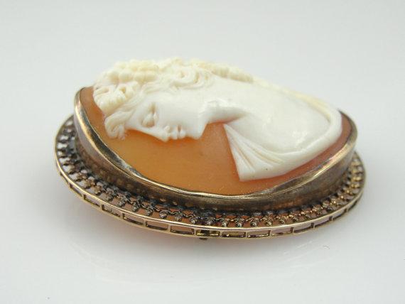 Cameo with Flower Adorned Woman in Profile