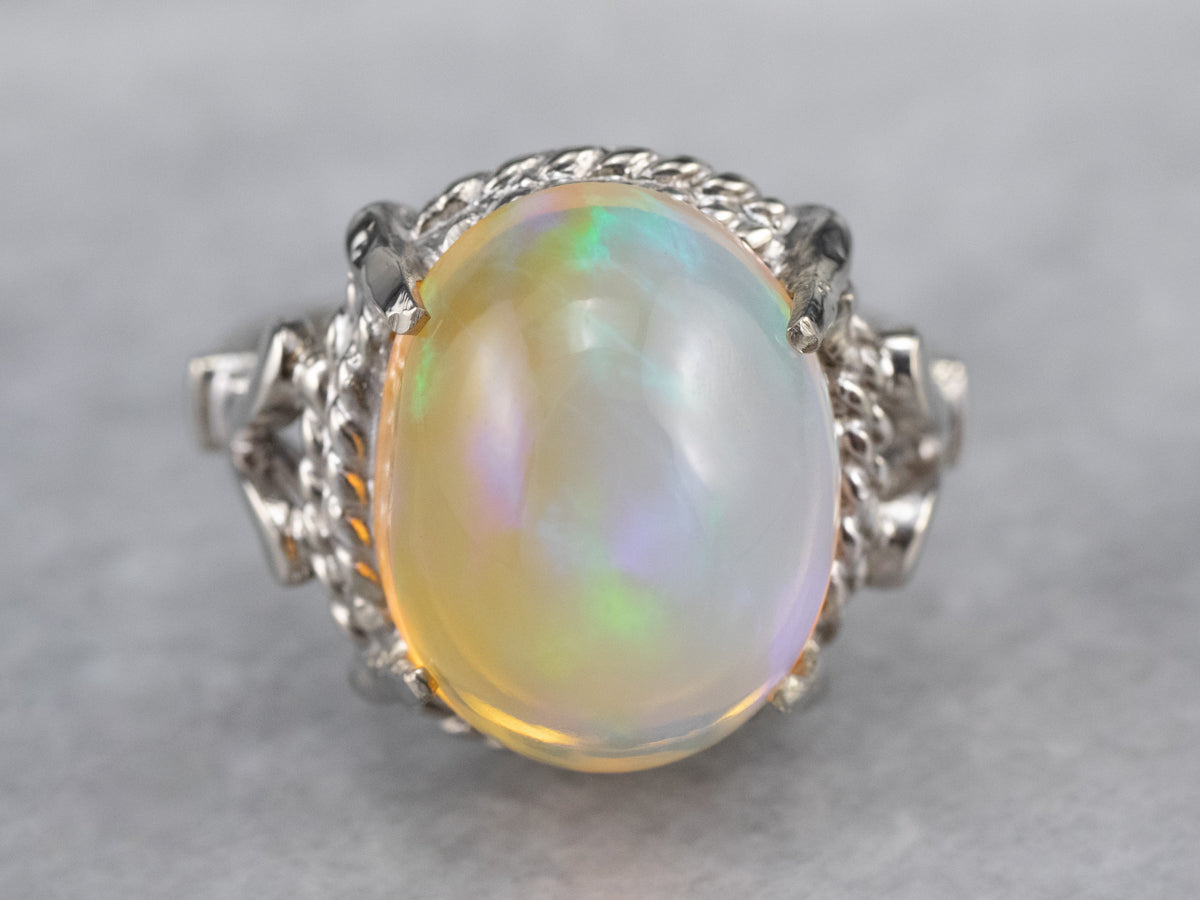 White Gold Ethiopian Opal Ladies Cocktail Ring