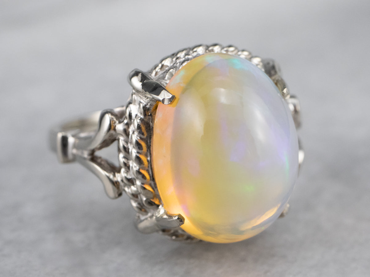 White Gold Ethiopian Opal Ladies Cocktail Ring