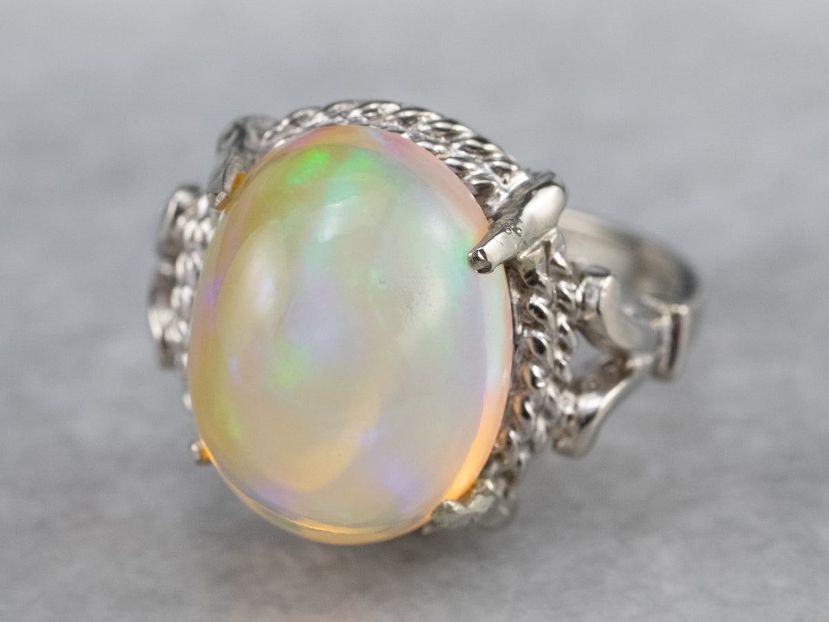 White Gold Ethiopian Opal Ladies Cocktail Ring