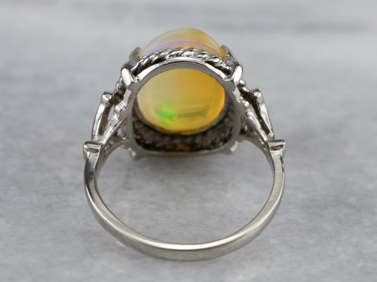 White Gold Ethiopian Opal Ladies Cocktail Ring