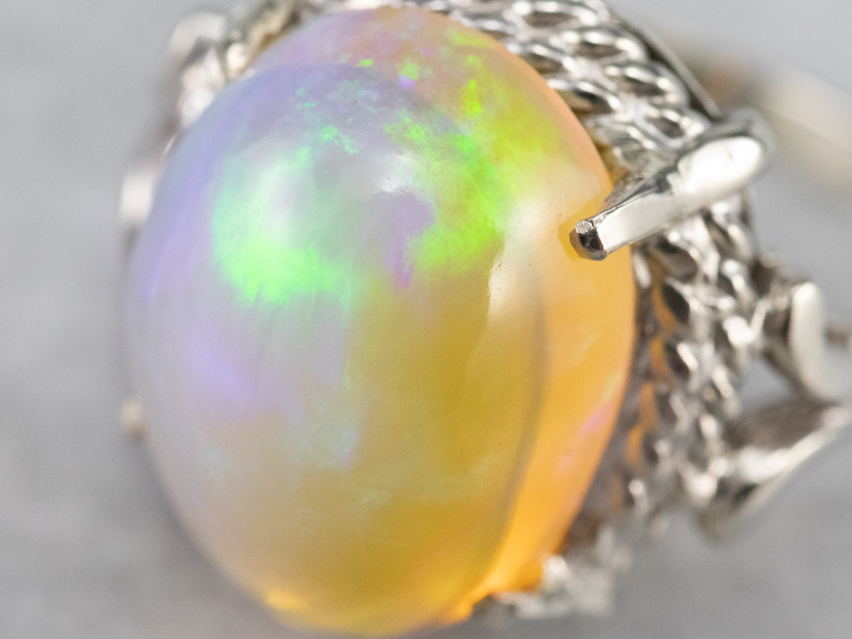 White Gold Ethiopian Opal Ladies Cocktail Ring