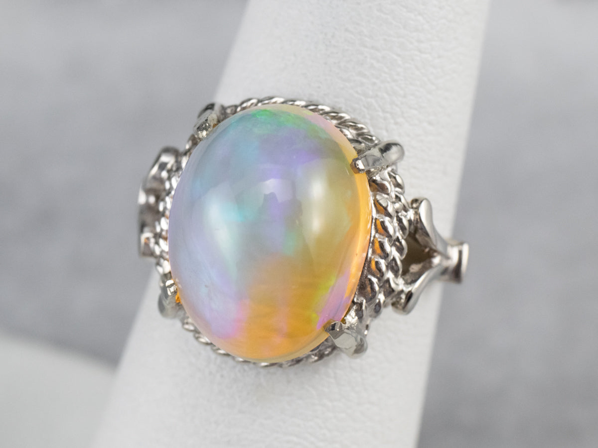 White Gold Ethiopian Opal Ladies Cocktail Ring