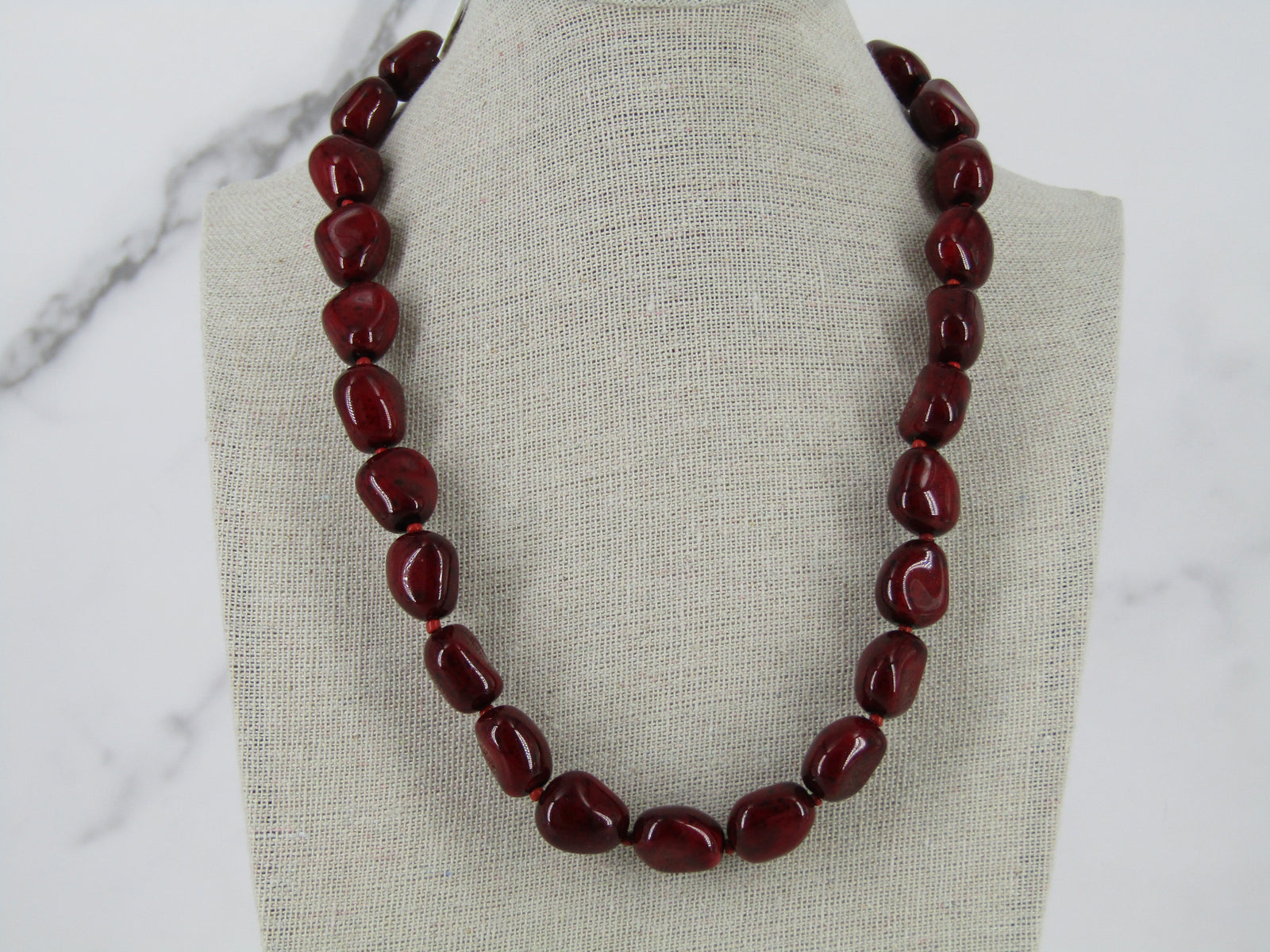 Cherry Red Glass Bead Necklace