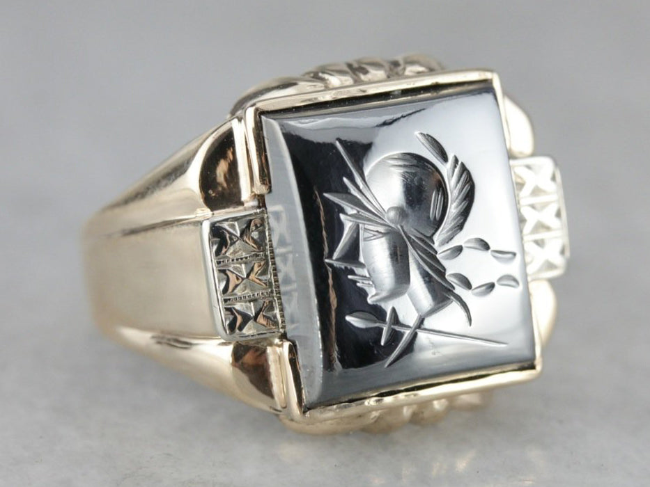 Retro Era Hematite Intaglio Statement Ring