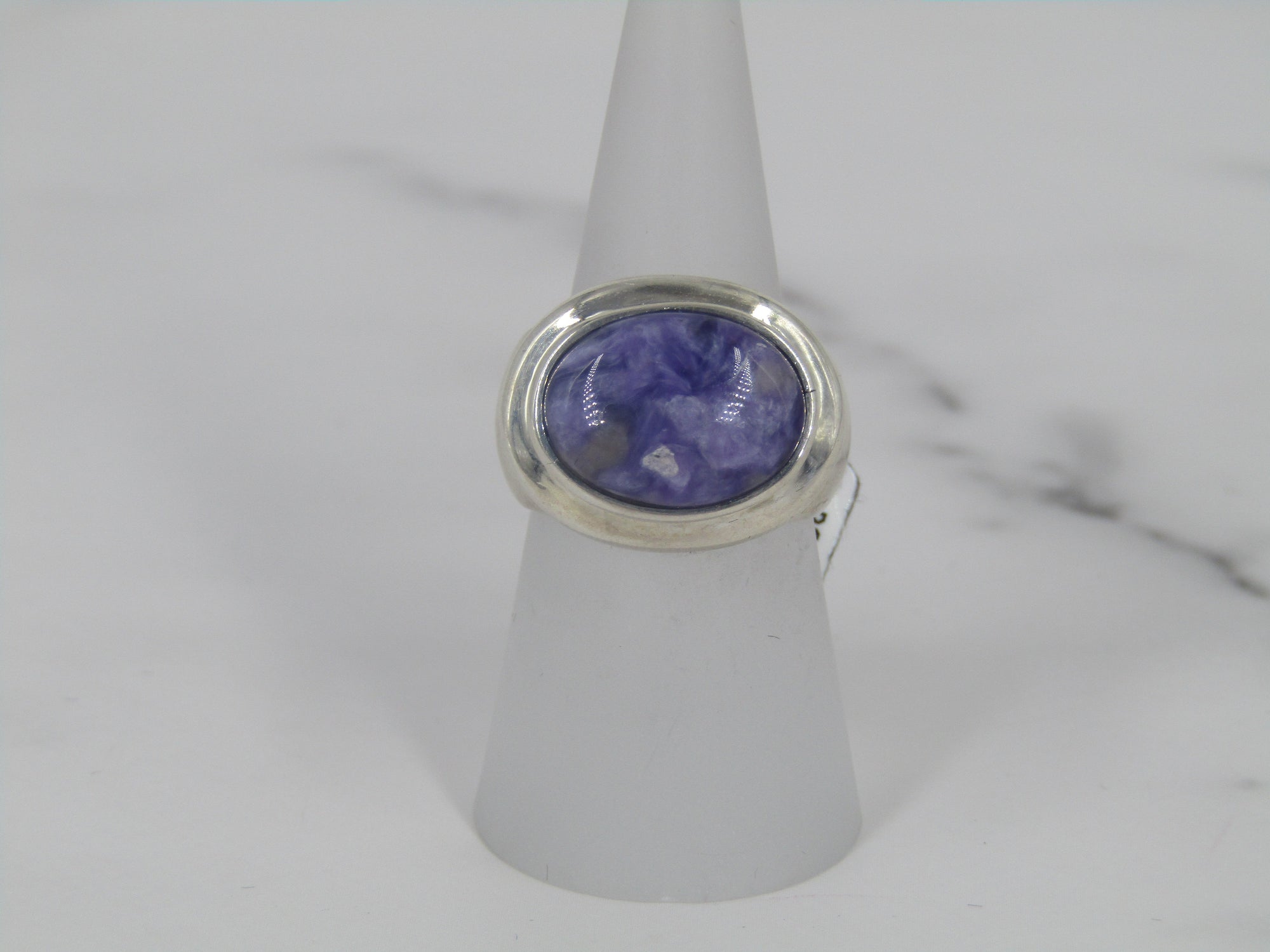 Silver Domed Frame Ring With Charoite Oval Center