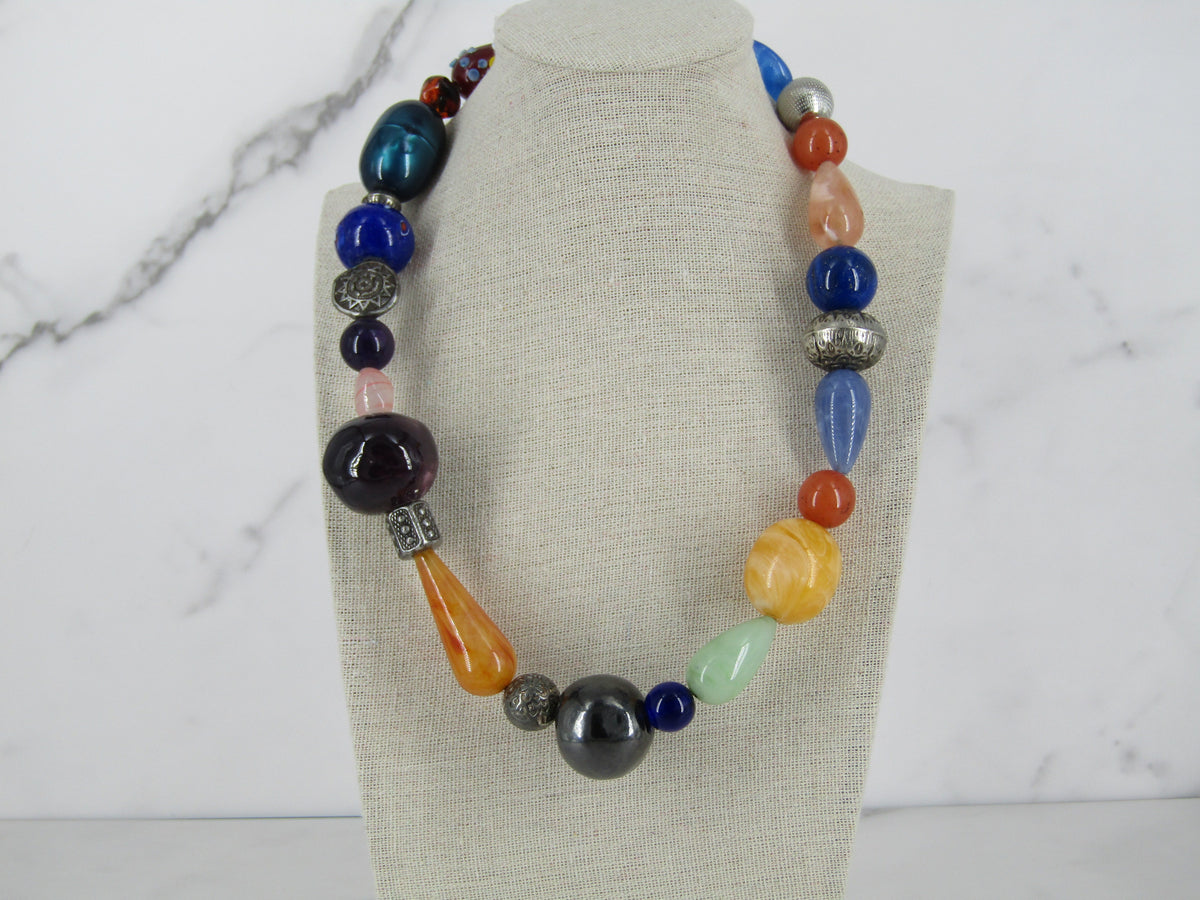 Glass and Plastic Beads Multi Color Strand Necklace