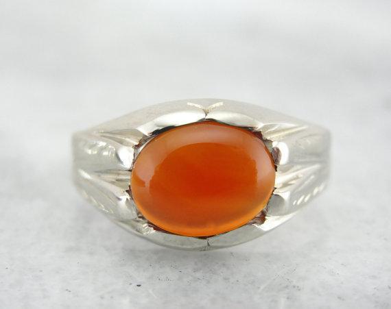 Art Deco Era White Gold and Carnelian Ring