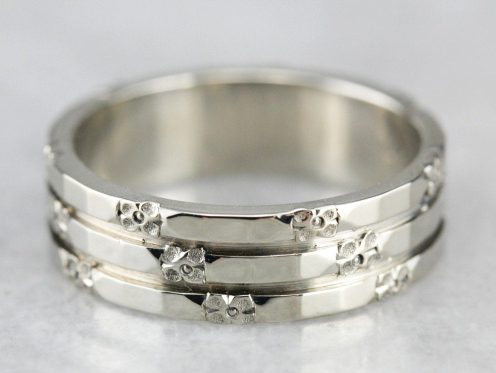 White Gold Triple Floral Band