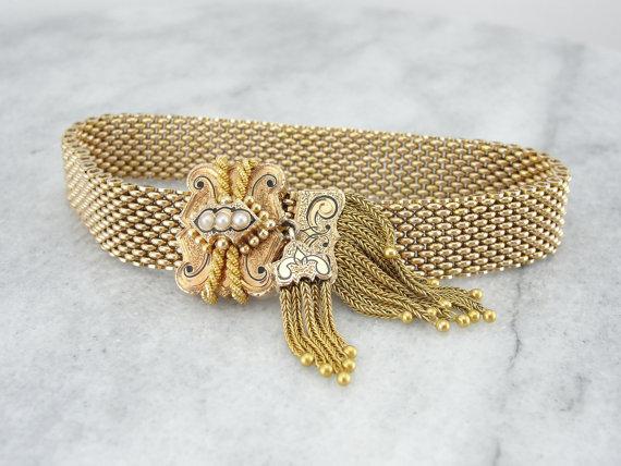 1870&#39;s Mesh Bracelet in Gold and Diamond