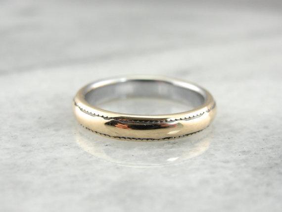 Yellow and White Gold Wedding Band with Milgrain Edging