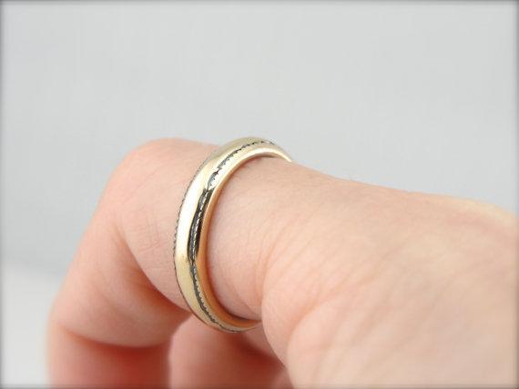 Yellow and White Gold Wedding Band with Milgrain Edging