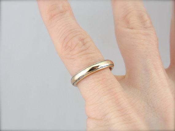 Yellow and White Gold Wedding Band with Milgrain Edging