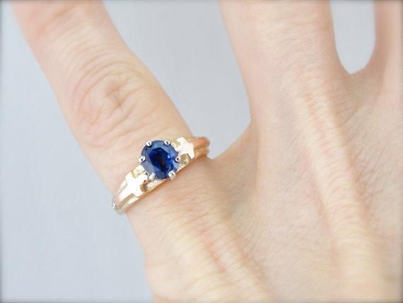 Genuine Sapphire Gold Cross Ring, Dainty Cross Ring, Christian Ring, Promise Ring, Dainty Ring, Sapphire offers Ring, Wedding Ring, Statement Ring.