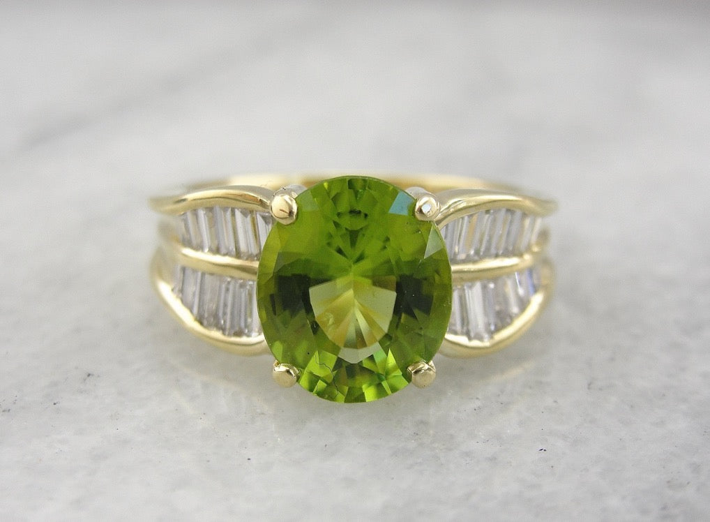 Fine Peridot and Diamond Cocktail Ring in High Karat Gold