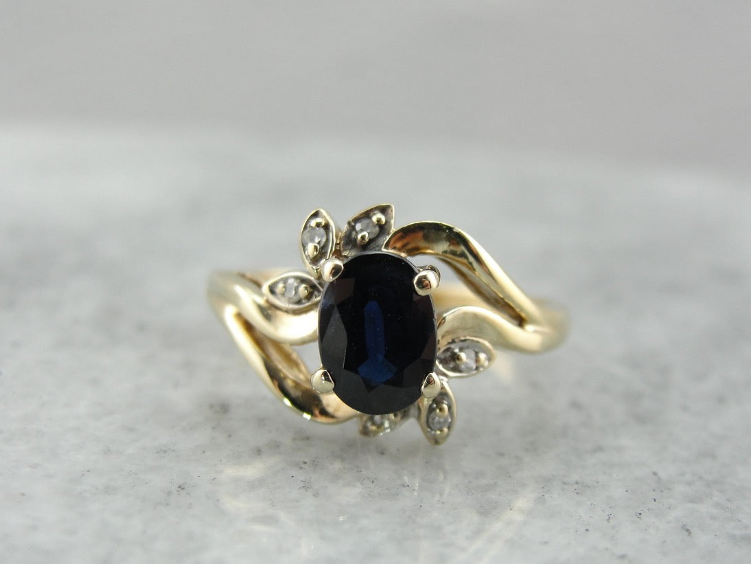 Modern Sapphire and Diamond Ladies Ring with Simple, Elegant Design