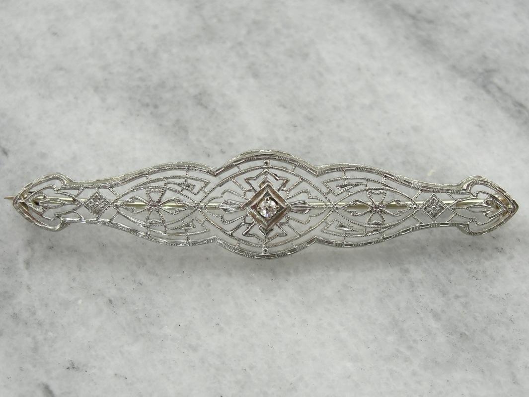 Antique Edwardian, Diamond Filigree Brooch