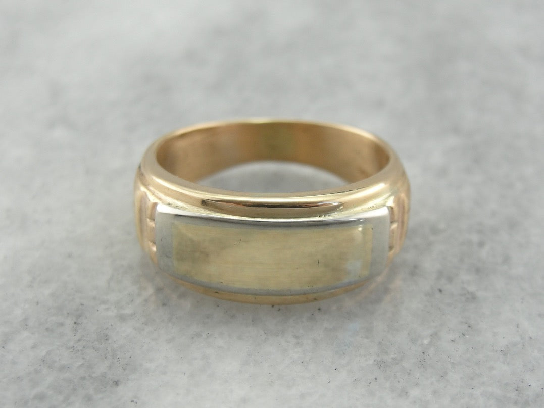 Men&#39;s Signet Ring in Polished Gold, East to West Band Style Ring