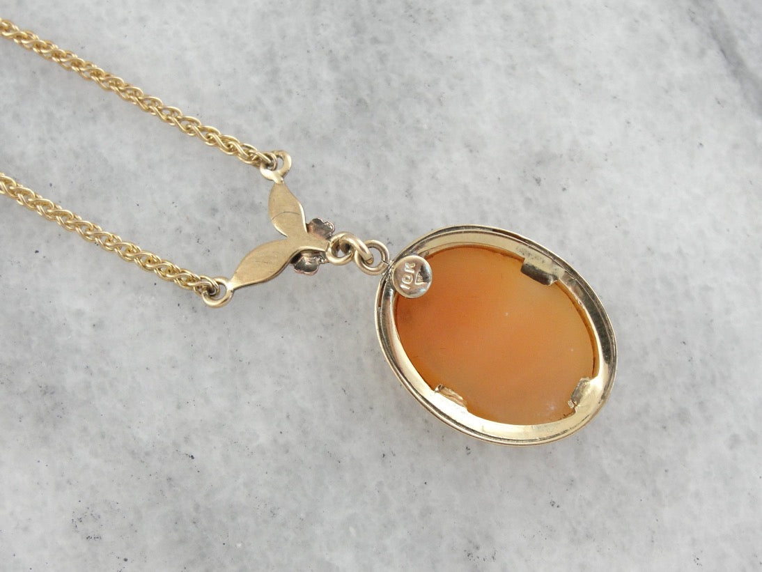 Retro Era Cameo Necklace with Floral Detail in Rose Gold