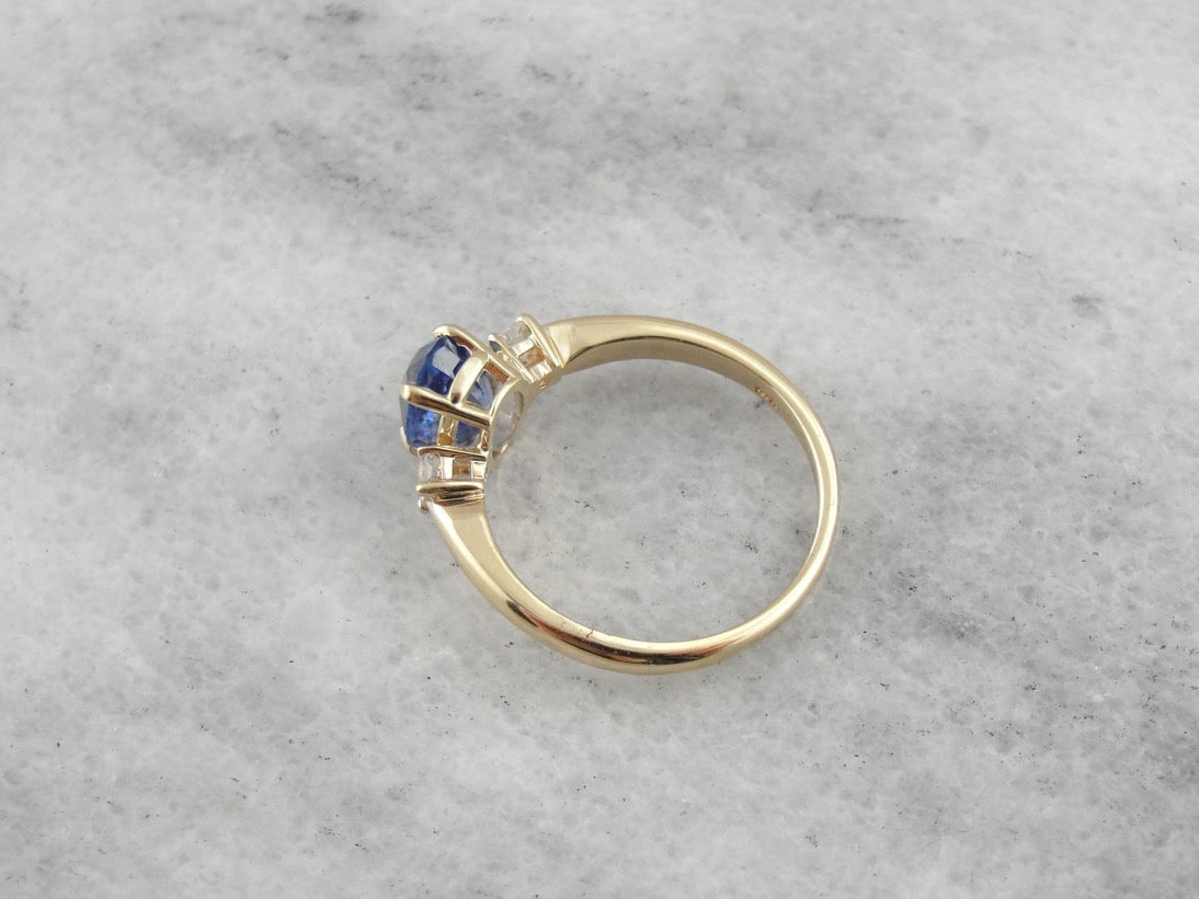 Classic Three Stone Sapphire and Diamond Engagement Ring