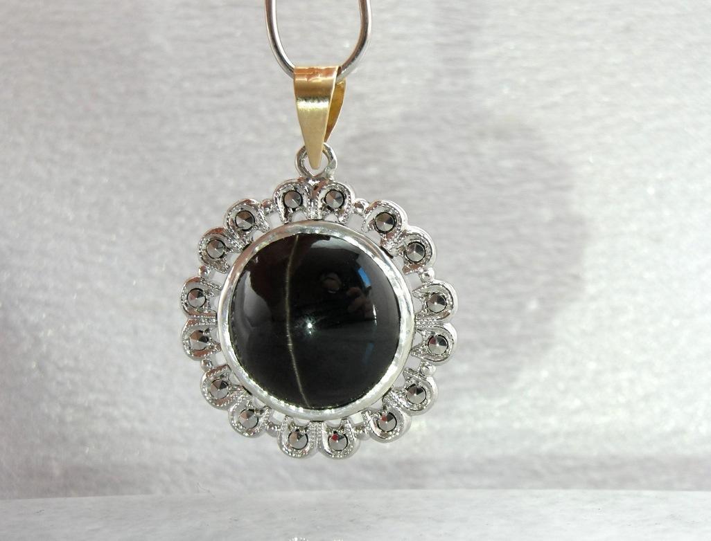 Cat's Eye and Marcasite Pendant