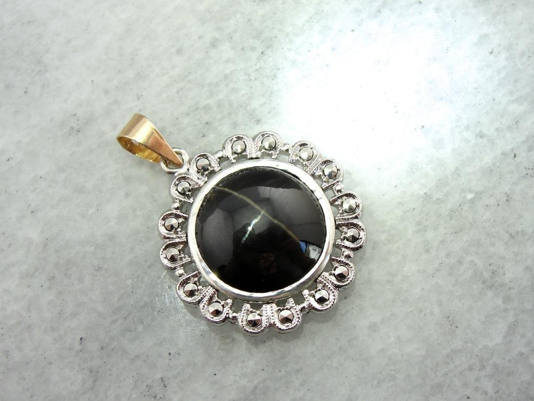 Cat&#39;s Eye and Marcasite Pendant