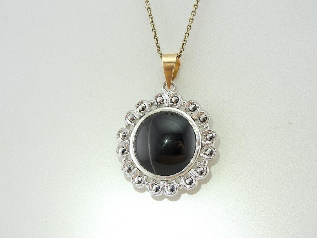 Cat's Eye and Marcasite Pendant