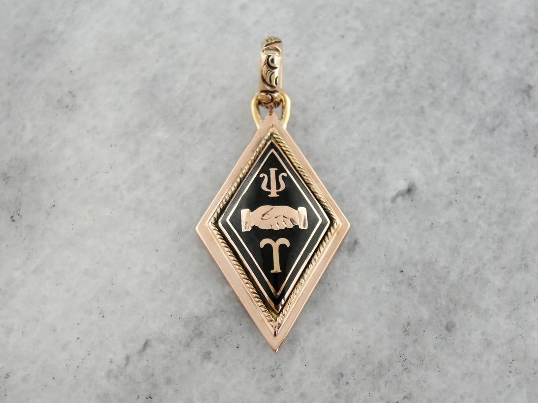 Black Enamel Fraternal or Sorority Antique Pendant