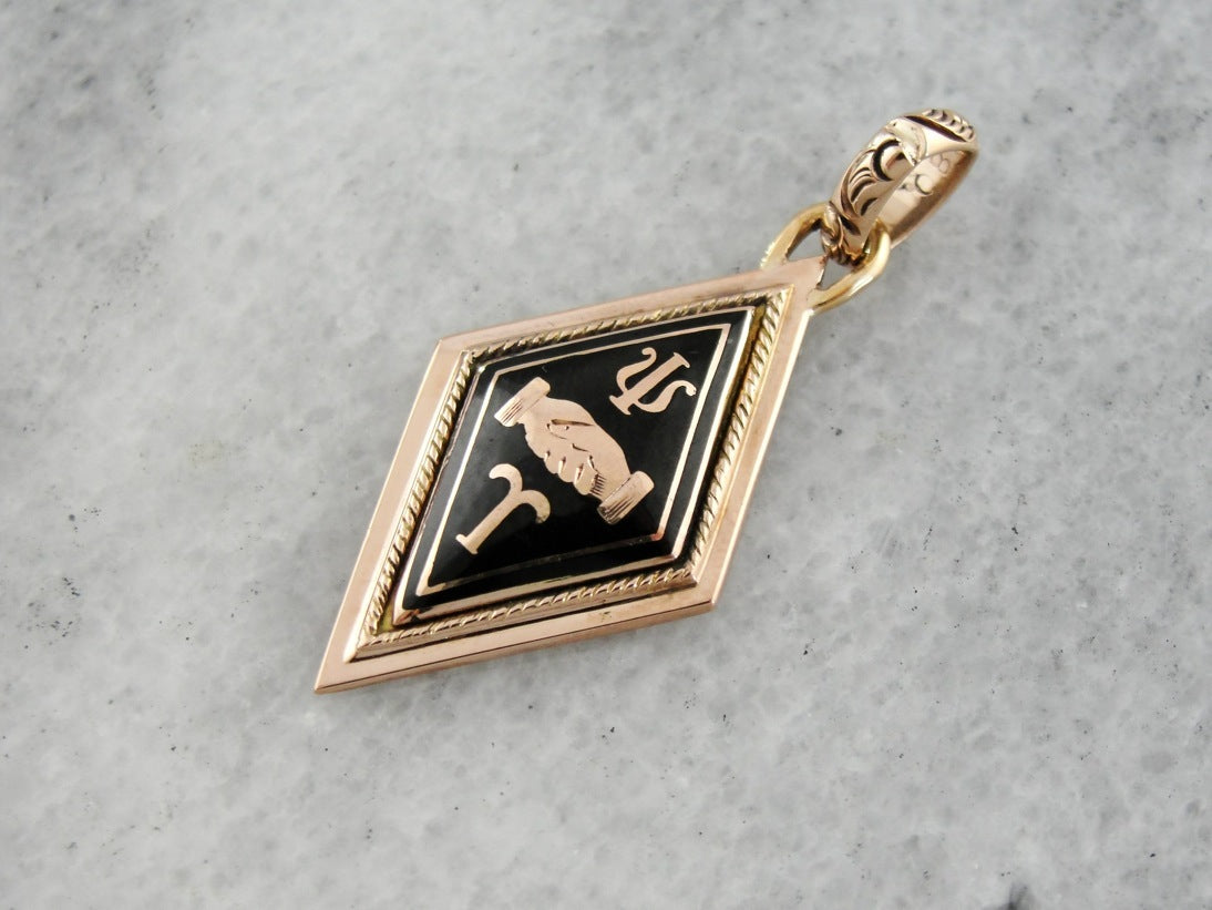 Black Enamel Fraternal or Sorority Antique Pendant