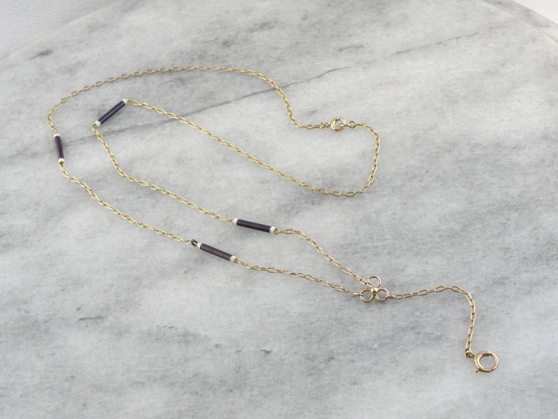 Beautiful Indigo Enameled Lariat Necklace