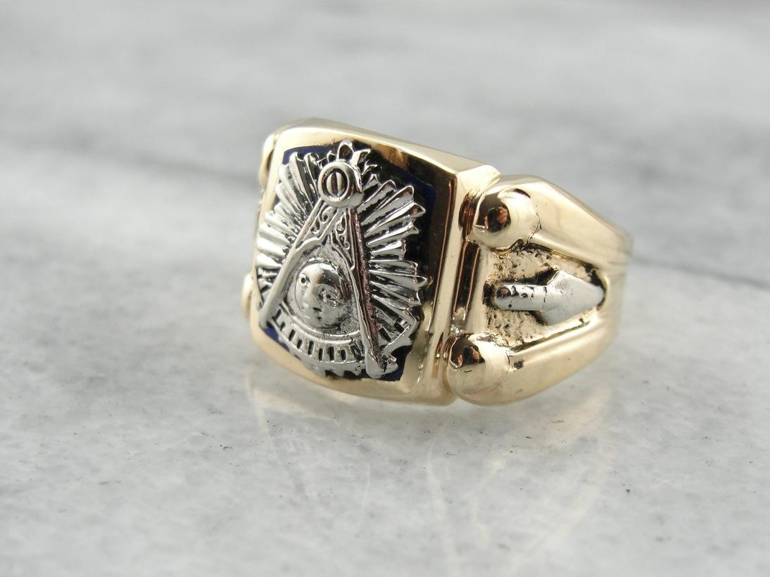 Symbolic Enameled Masonic Statement Ring