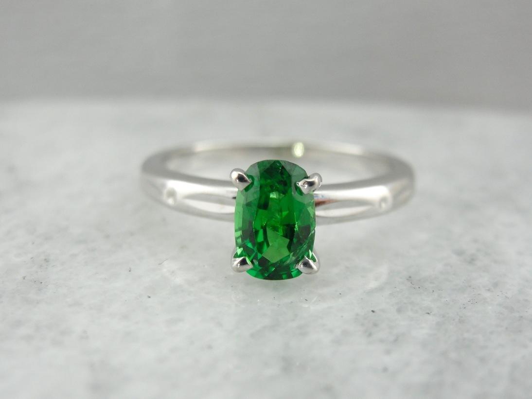 Springtime Green, Garnet Solitaire in Vintage Mounting