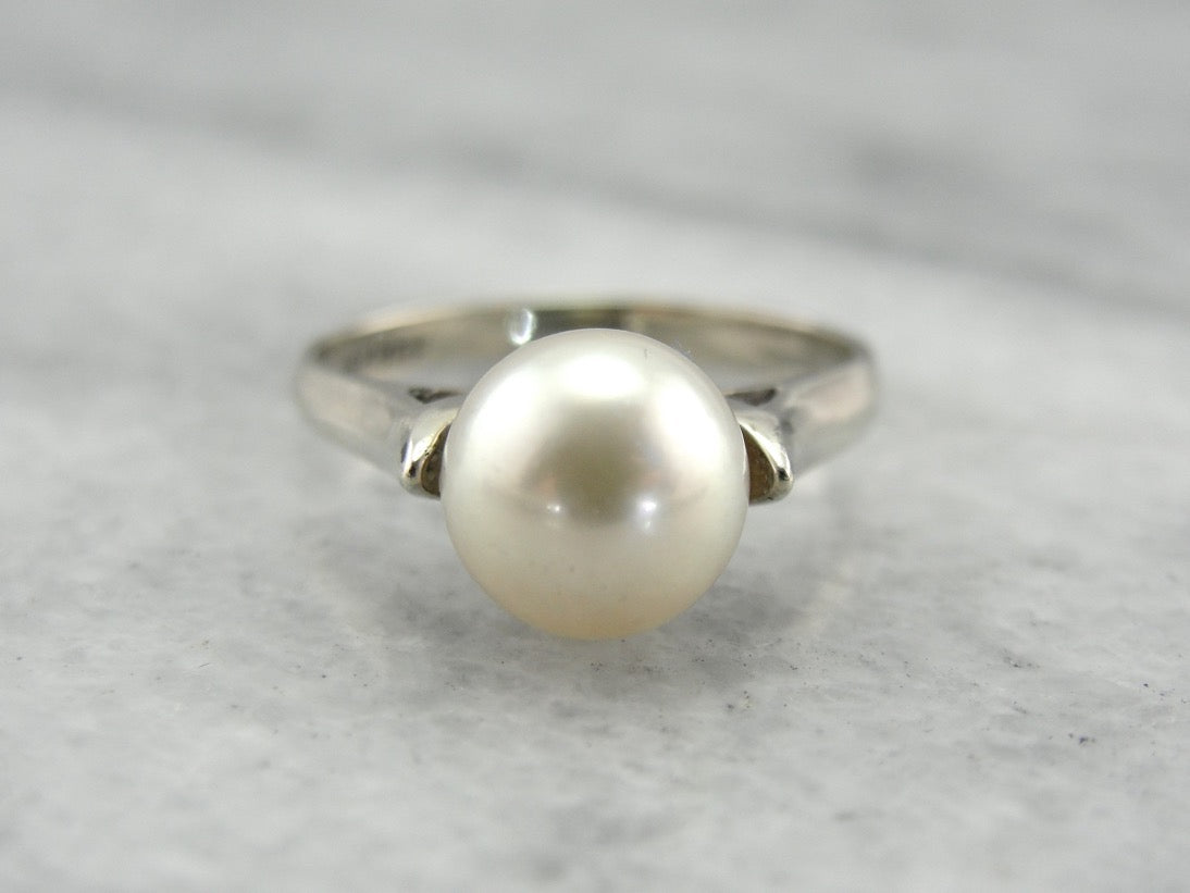 June Birthstone, Pearl Solitaire Cocktail Ring