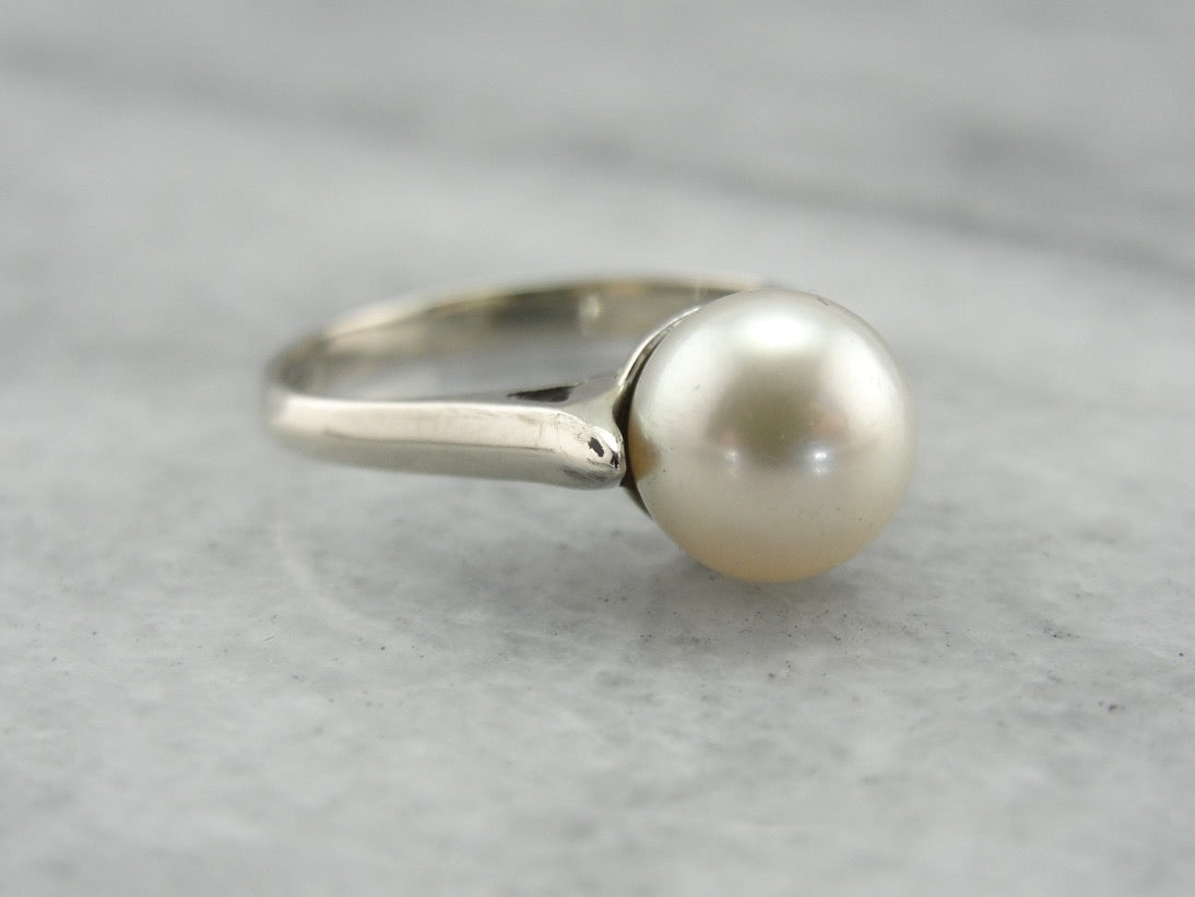 June Birthstone, Pearl Solitaire Cocktail Ring