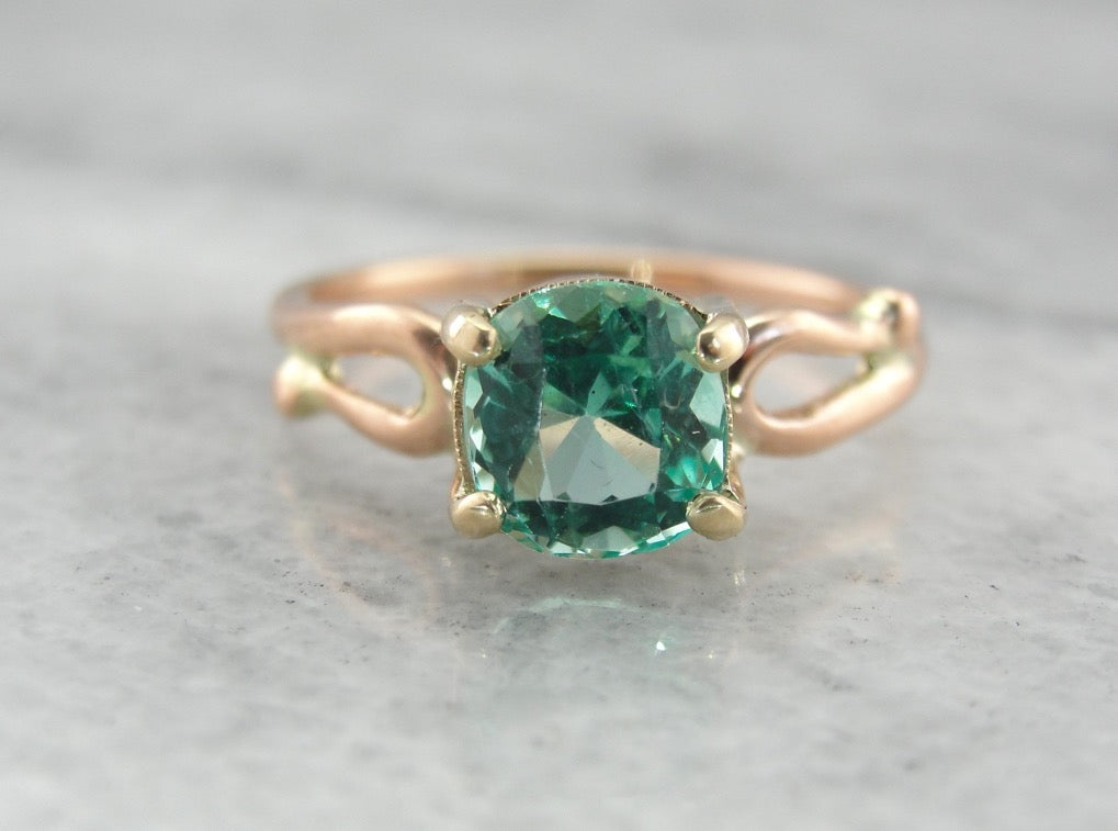 Fine Columbian Emerald Solitaire Ring in Rose and Yellow Gold