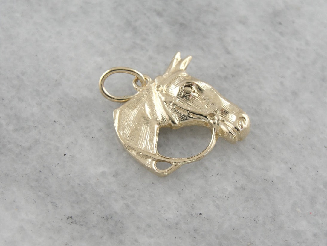 Horse Head Charm, Solid Yellow Gold Charm or Pendant