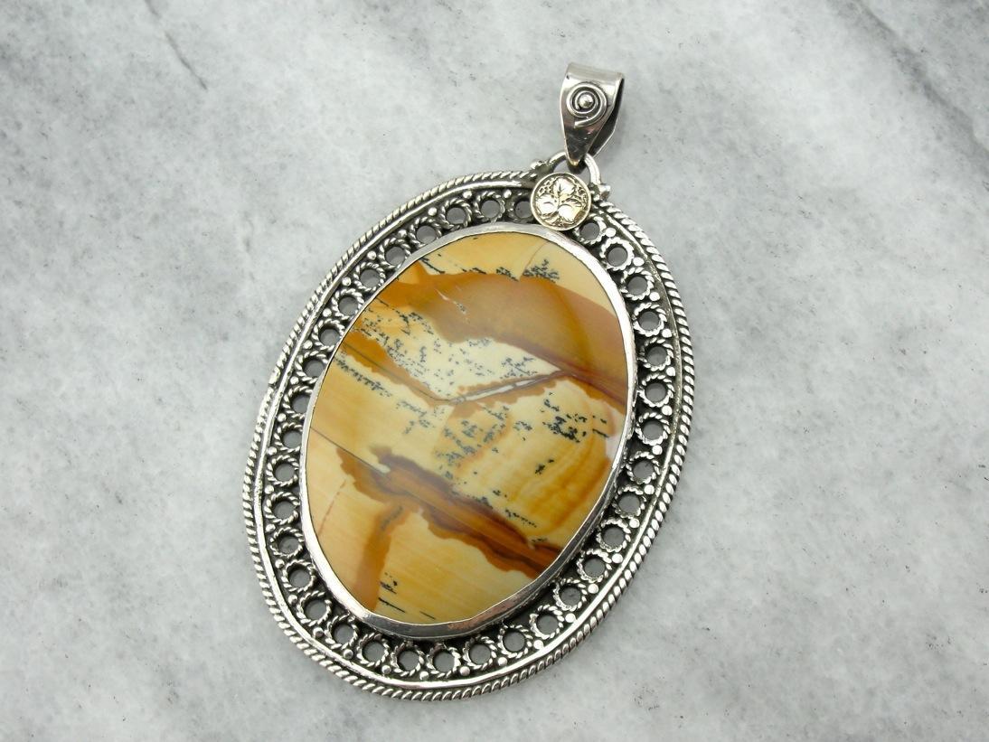 Escena del desierto, colgante Picture Jasper con detalles victorianos