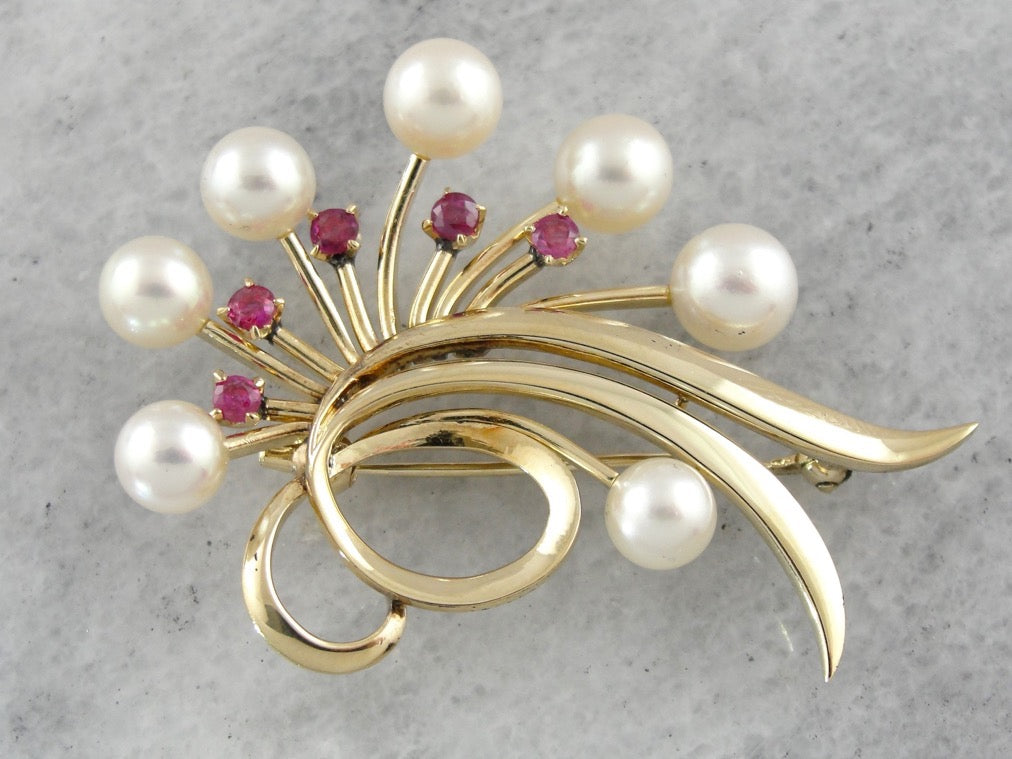 Ladies pearl and ruby store pin