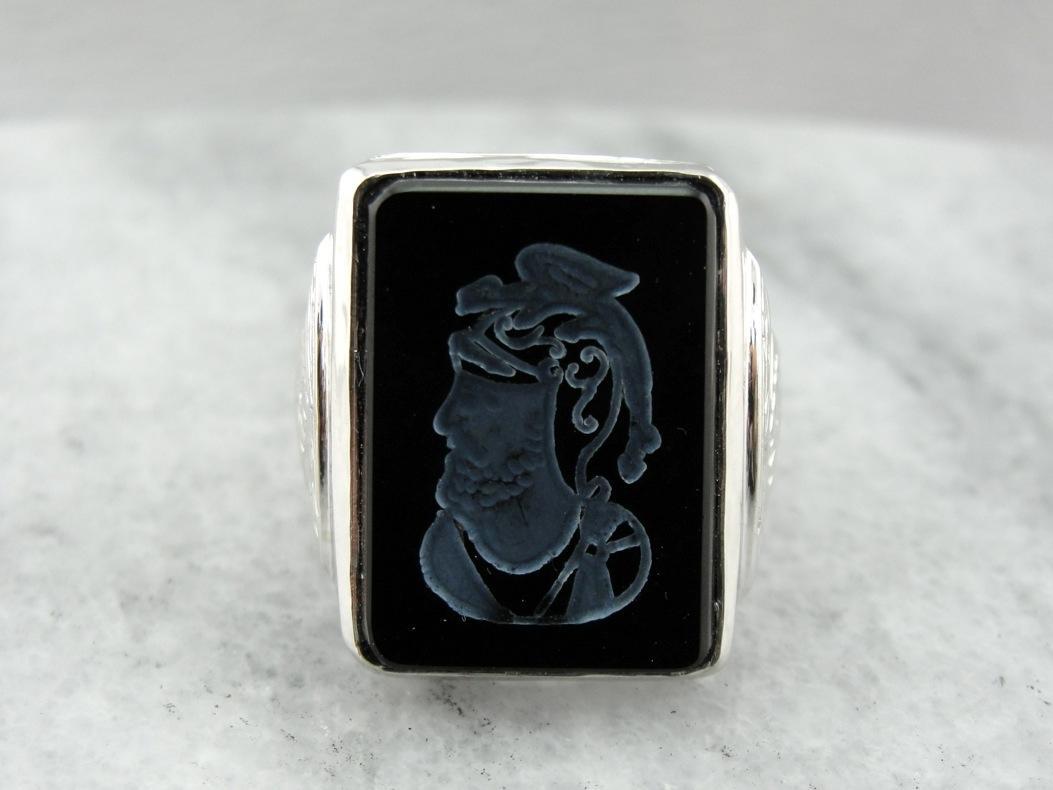 The Lord of Dragons: Vintage Intaglio Ring with Warrior Onyx