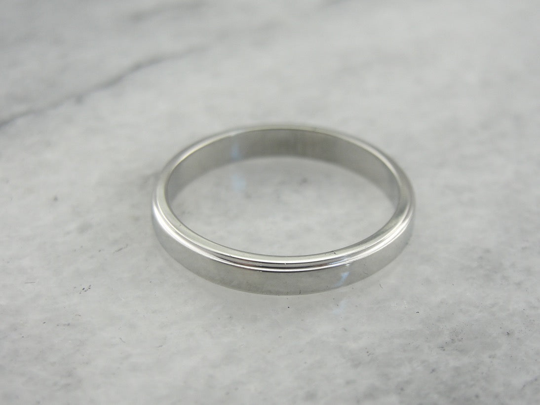 Unisex White Gold Band for Wedding or Stacking