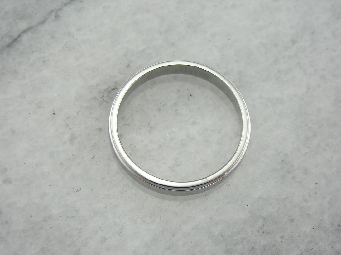 Unisex White Gold Band for Wedding or Stacking