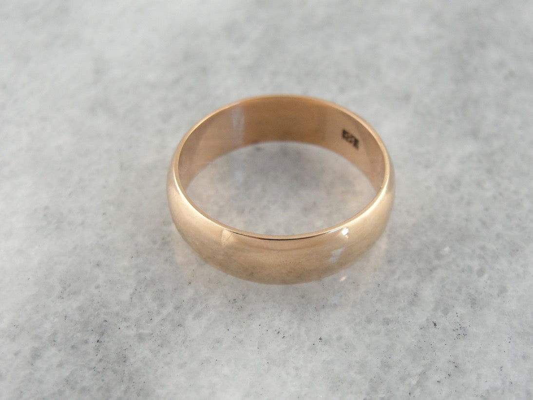 Antique 18 Karat Rose Gold Wedding Band, Unisex Size For Him or Her, Wide, Simple Antique Ring