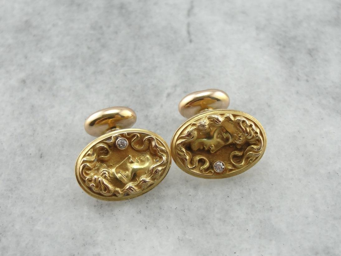 Buy Antique Art nouveau cufflinks - victorian groom cufflinks - wedding estate jewelry