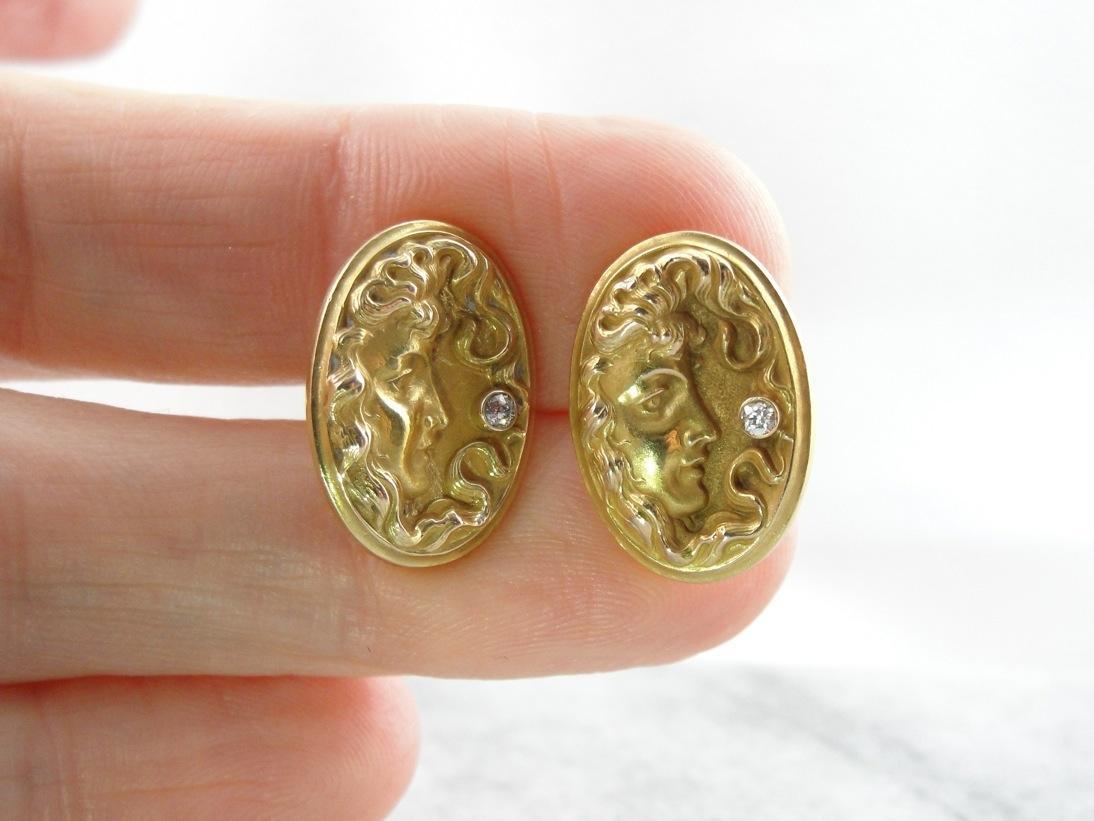 Antique popular Art nouveau cufflinks - victorian groom cufflinks - wedding estate jewelry