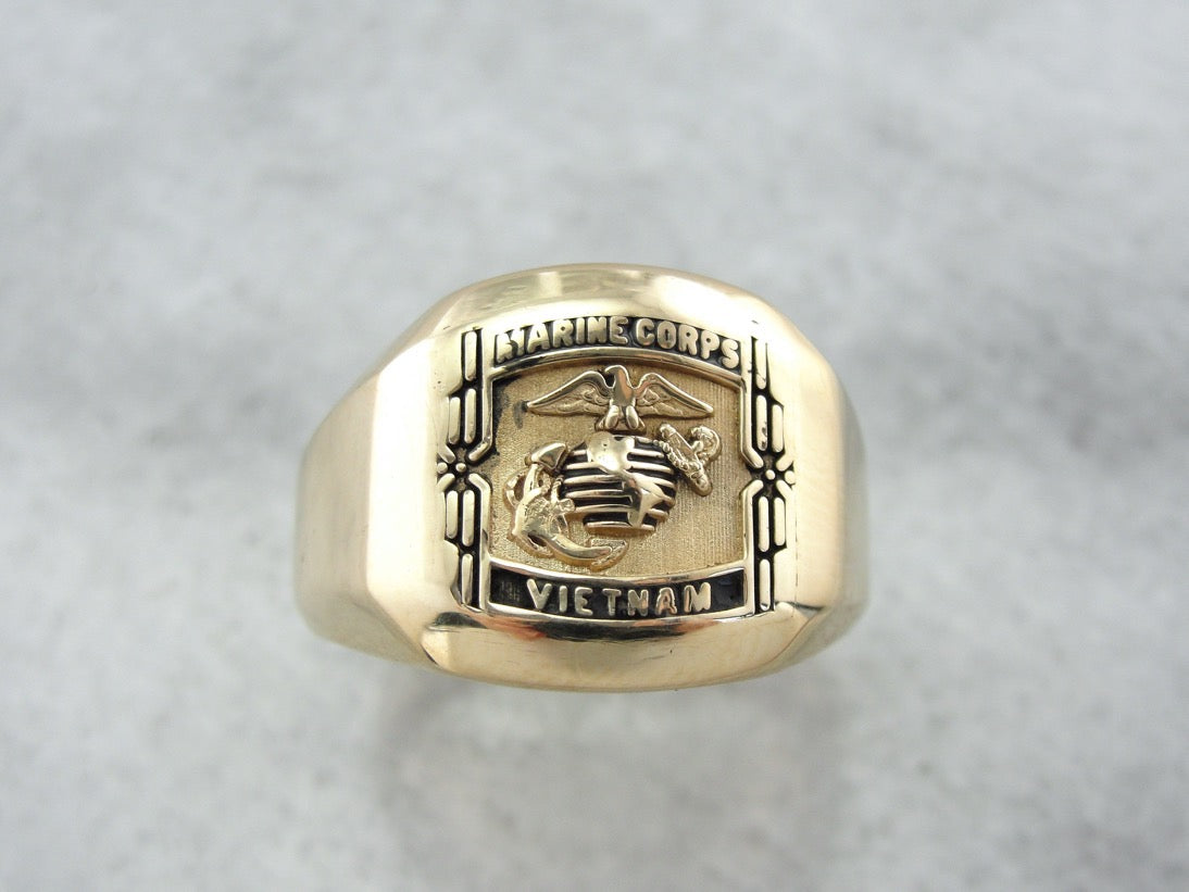 Vietnam, Marine Corps Signet Ring, Heavy Gold Military Signet Ring