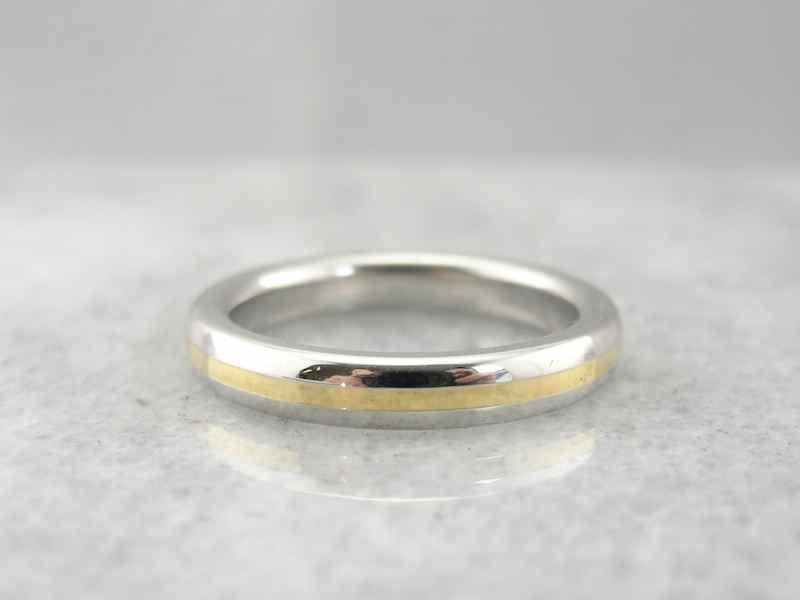 Simple Platinum and 18K Yellow Gold Mixed Metals Wedding Band