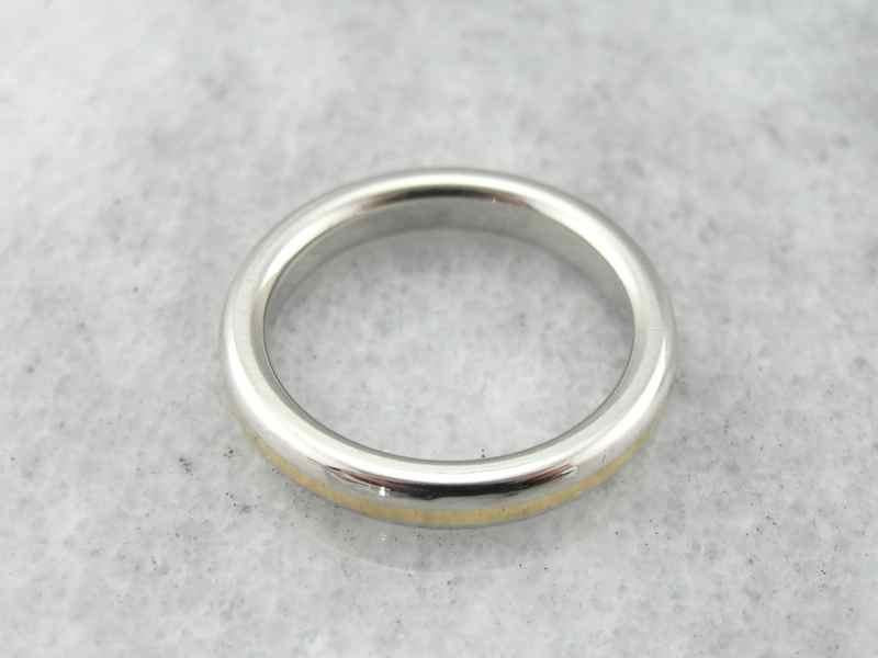 Simple Platinum and 18K Yellow Gold Mixed Metals Wedding Band